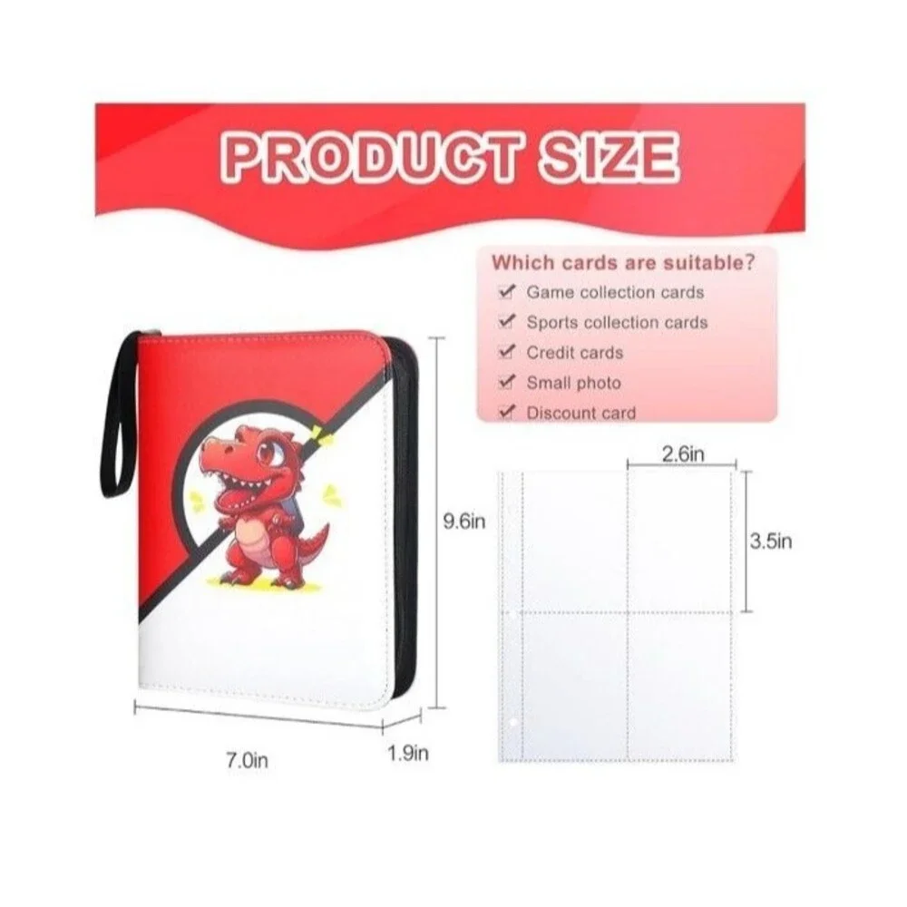 FantasDeck Trading Card Binder 4-Pocket Red Dinosaur Brand New Holds 440 Cards